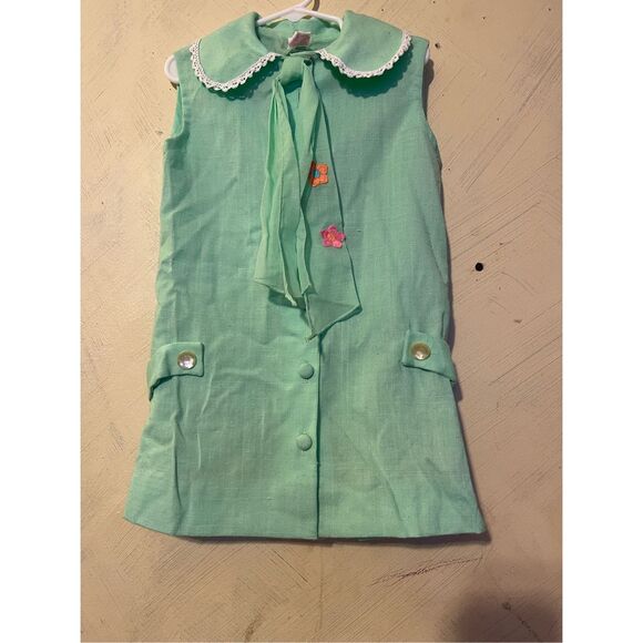 Vintage Ruth of Carolina Green Dress by Ruth Originals Embroidered Flowers Sz 5/ - Picture 6 of 10